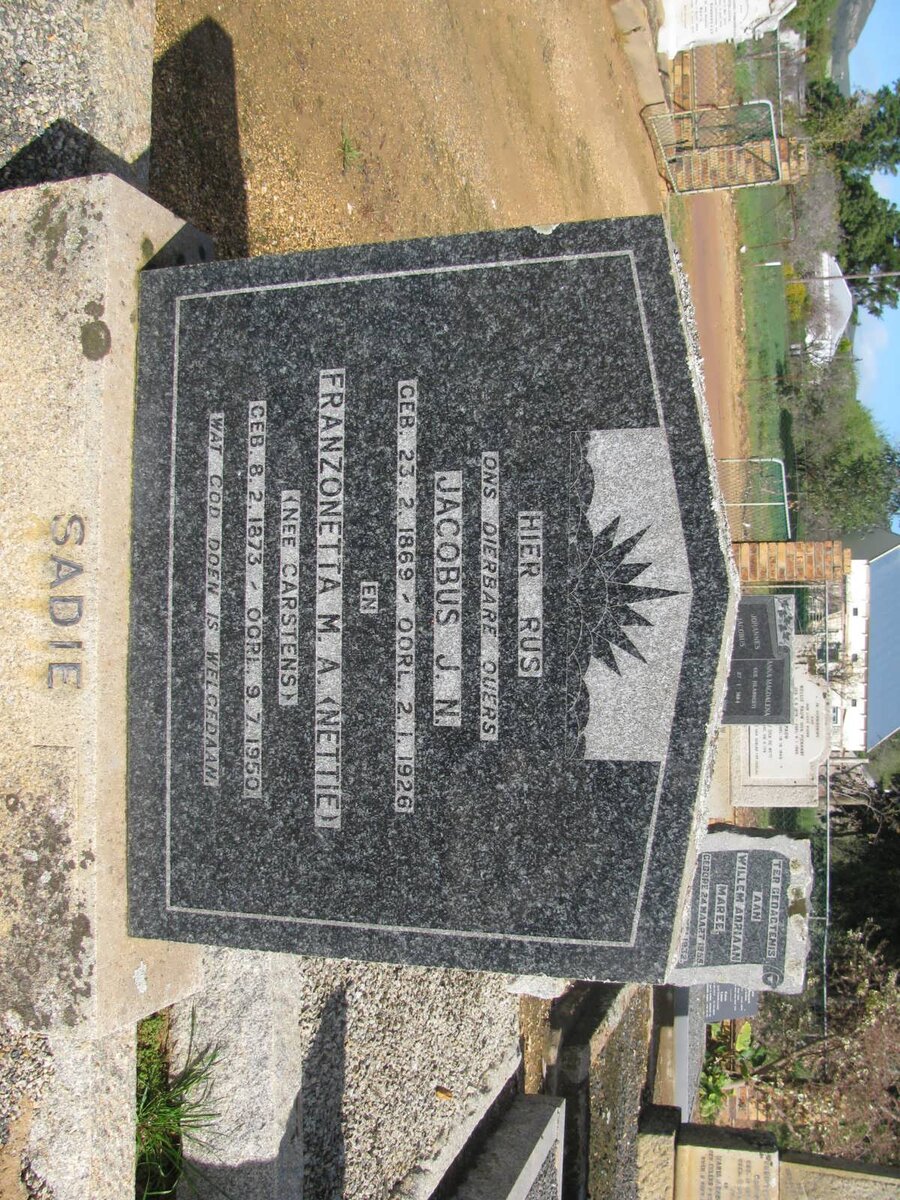 SADIE Jacobus J.N. 1869-1926 &amp; Franzonetta M.A. CARSTENS 1873-1950