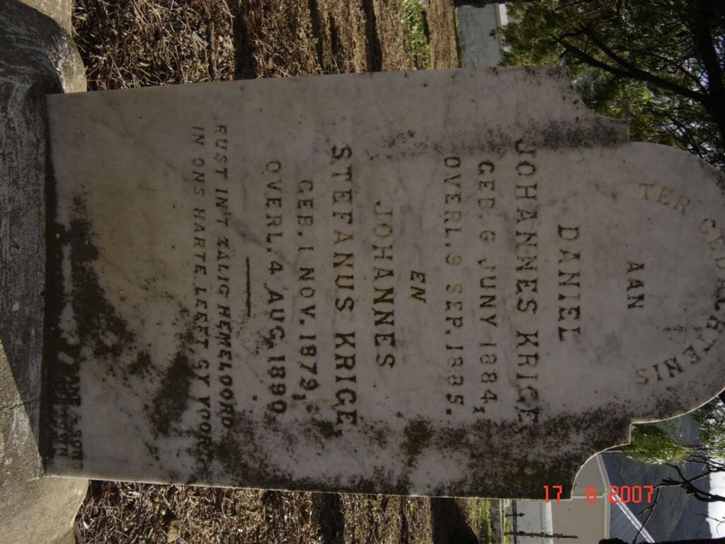 KRIGE Daniel Johannes 1884-1885 :: KRIGE Johannes Stefanus 1879-1890