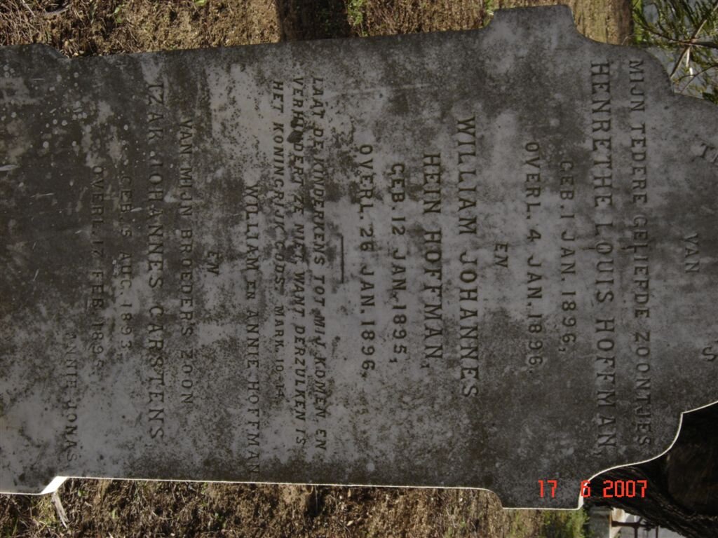 HOFFMAN Henrethe Louis 1896-1896 :: HOFFMAN William Johannes Hein 1895-1896 :: CARSTENS Izak Johannes 1893-1895