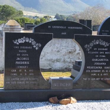 BURGER Jacobus Frederik 1912-1991 &amp; Margaretha Johanna Wilhelmina KITSHOFF 1918-1977