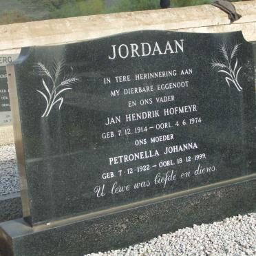 JORDAAN Jan Hendrik Hofmeyr 1914-1974 &amp; Petronella Johanna 1922-1999