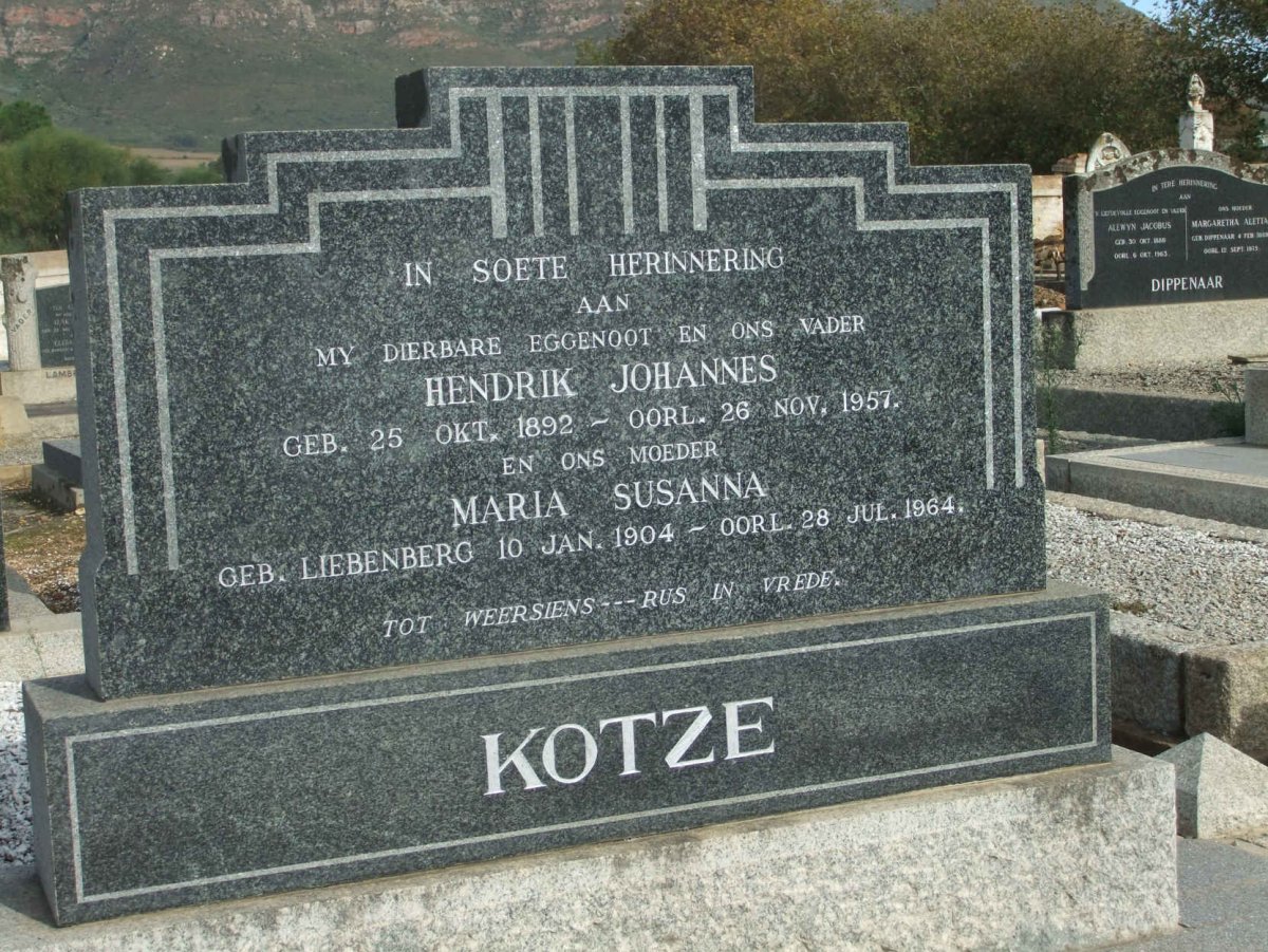 KOTZE Hendrik Johannes 1892-1957 &amp; Maria Susanna LIEBENBERG 1904-1964