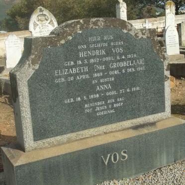 VOS Hendrik 1852-1926 &amp; Elizabeth GROBBELAAR 1869-1947 :: VOS Anna 1898-1916