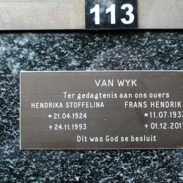 WYK Frans Hendrik, van 1933-2017 &amp; Hendrika Stoffelina 1924-1993