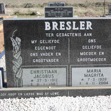 BRESLER Christiaan Jacobus 1912-1983 &amp; Maria Magrita 1920-2004
