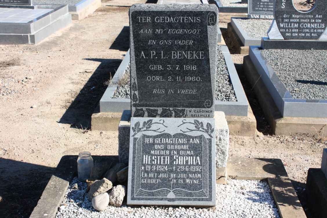 BENEKE A.P.L. 1916-1960 &amp; Hester Sophia 1924-1992