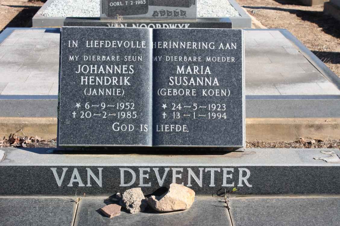 DEVENTER Maria Susanna, van nee KOEN 1923-1994 ;; VAN DEVENTER Johannes Hendrik 1952-1985