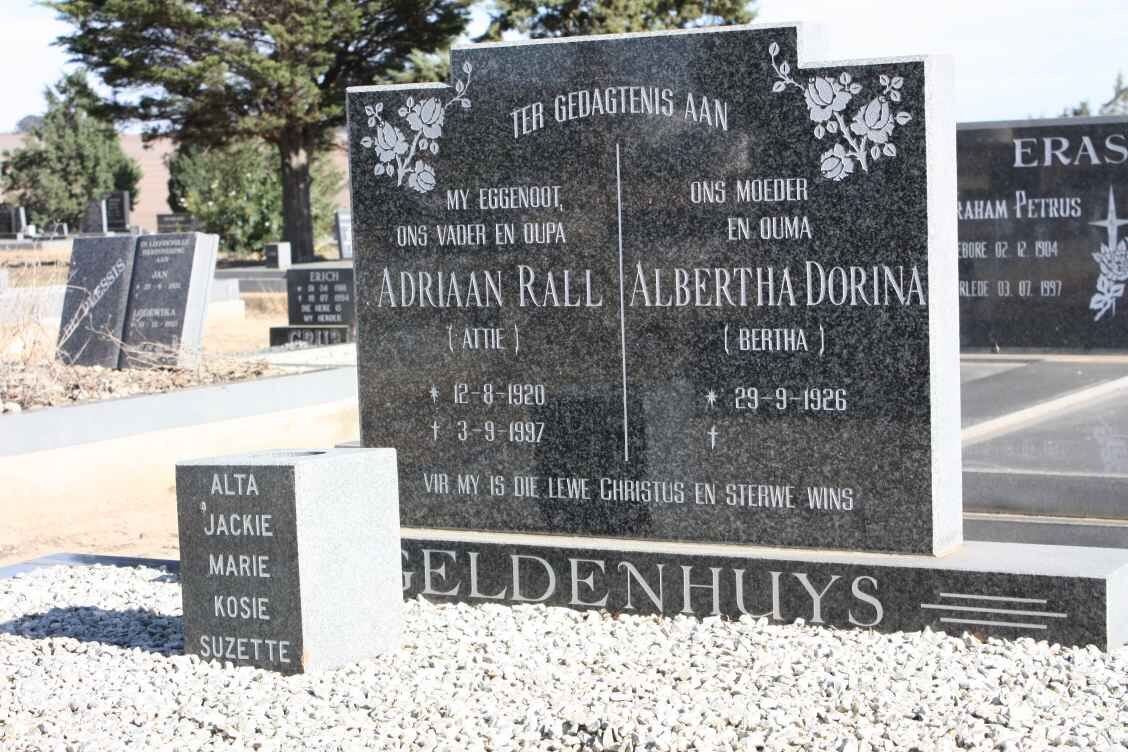 GELDENHUYS Adriaan Rall 1920-1997 &amp; Albertha Dorina 1926-