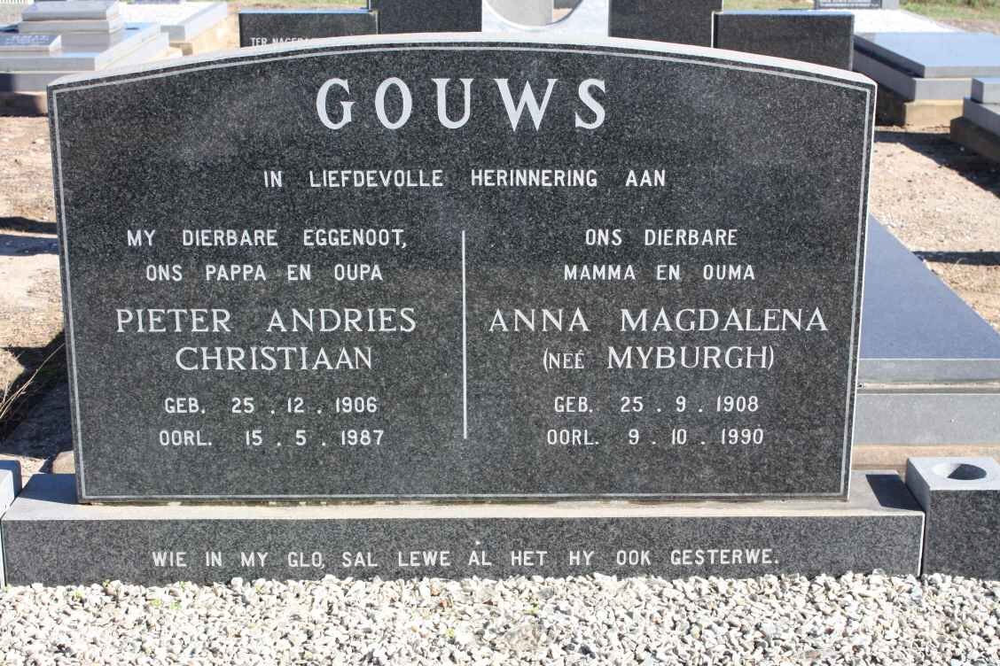 GOUWS Pieter Andries Christiaan 1906-1987 &amp; Anna Magdalena MYBURGH 1908-1990