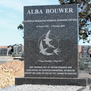 HOFMEYR Albertha Magdalena formerly COETZEE nee BOUWER 1920-2010