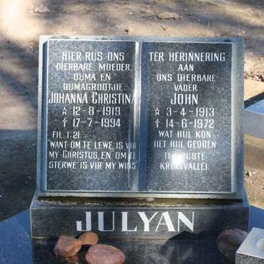 JULYAN John 1913-1972 &amp; Johanna Christina 1919-1994