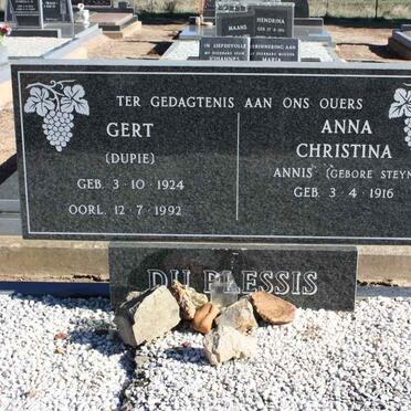PLESSIS Gert, du 1924-1992 &amp; Anna Christina Annis STEYN 1916-