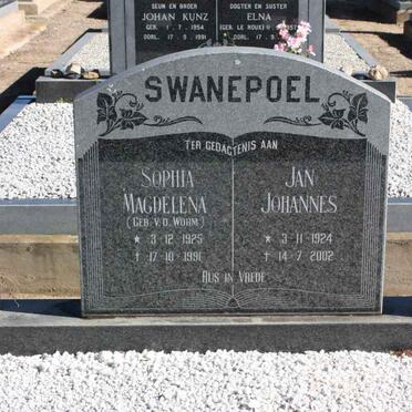 SWANEPOEL Jan Johannes 1924-2002 &amp; Sophia Magdalena V.D. WORM 1925-1991
