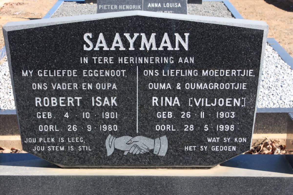 SAAYMAN Robert Isak 1901-1980 &amp; Rina VILJOEN 1903-1998