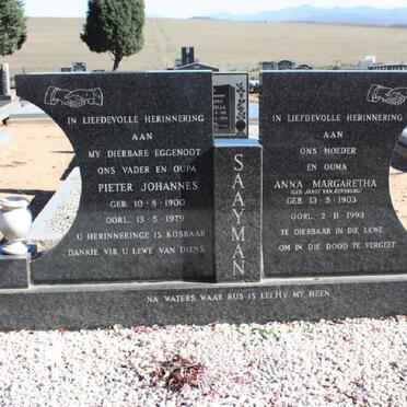 SAAYMAN Pieter Johannes 1900-1979 &amp; Anna Margaretha JANSE VAN RENSBURG 1903-1993