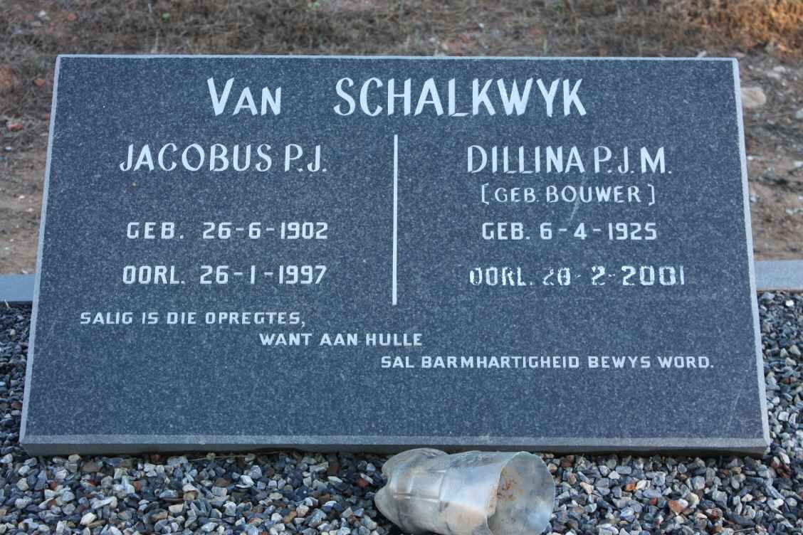 SCHALKWYK Jacobus P.J., van 1902-1997 &amp; Dillina P.J.M. BOUWER 1925-2001