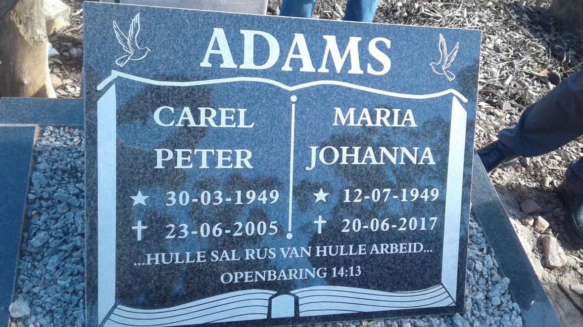ADAMS Carel Peter 1949-2005 &amp; Maria Johanna 1949-2017