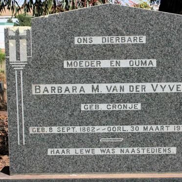 VYVER Barbara M., van der neé CRONJE 1882-1973