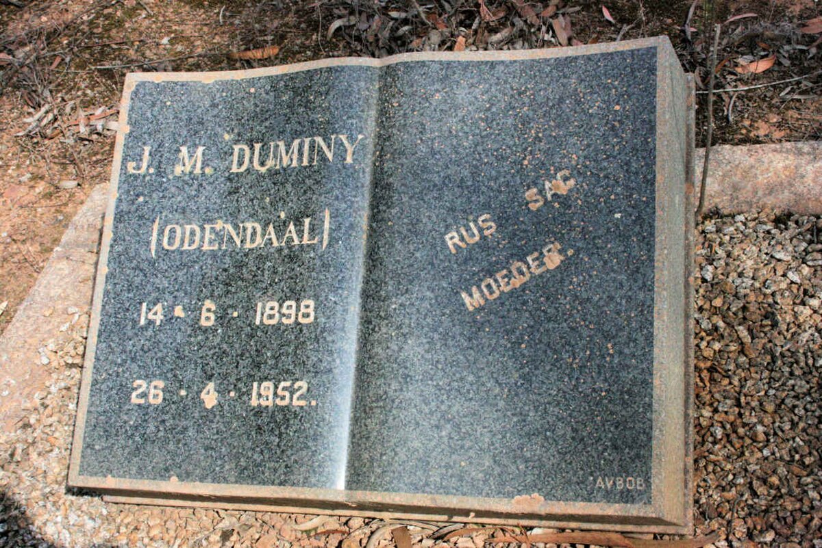 DUMINY J. M. neé ODENDAAL 1898-1952