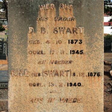SWART D.B. 1873-1945 &amp; C.M.E. SWART 1876-1940