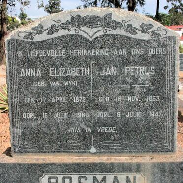 BOSMAN Jan Petrus 1863-1947 &amp; Anna Elizabeth VAN WYK 1872-1960