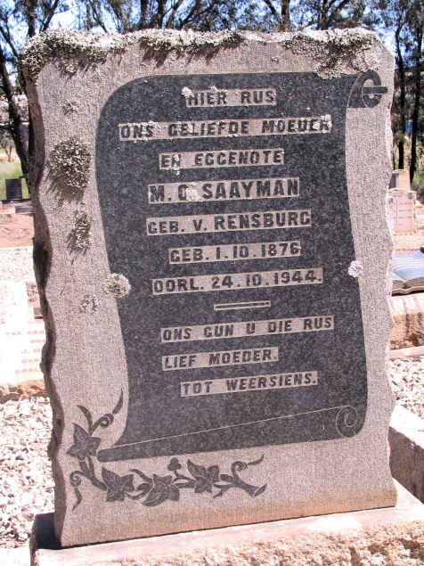 SAAYMAN M.O. neé VAN RENSBURG 1876-1944