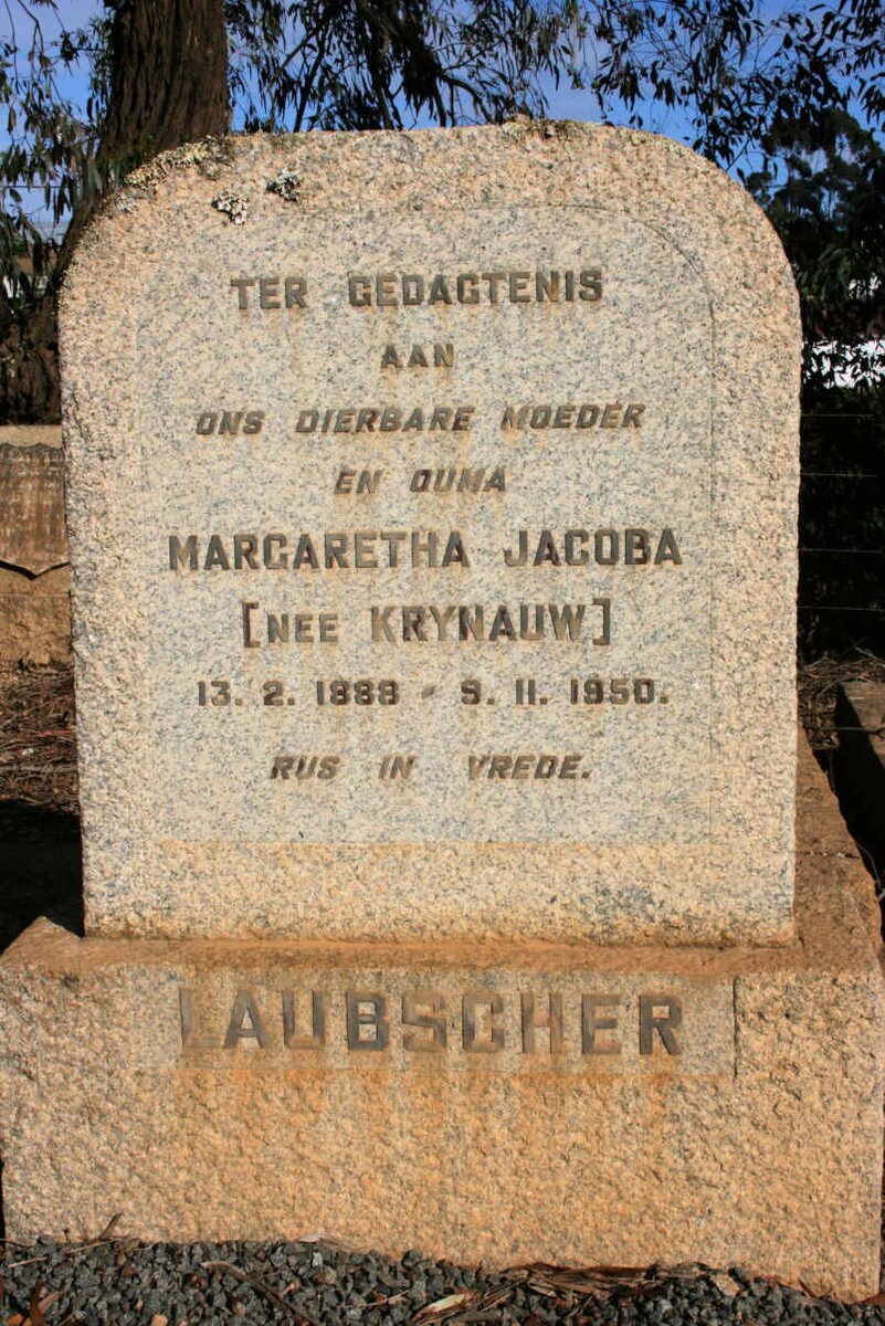 LAUBSCHER Margaretha Jacoba neé KRYNAUW 1888-1950