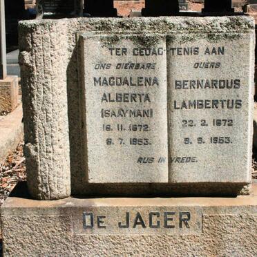 JAGER Bernardus Lambertus, de 1872-1953 &amp; Magdalena Alberta SAAYMAN 1872-1953