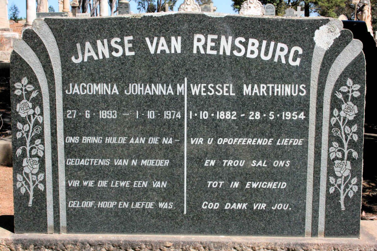 RENSBURG Wessel Marthinus, Janse van 1882-1954 &amp; Jacomina Johanna M. 1893-1974
