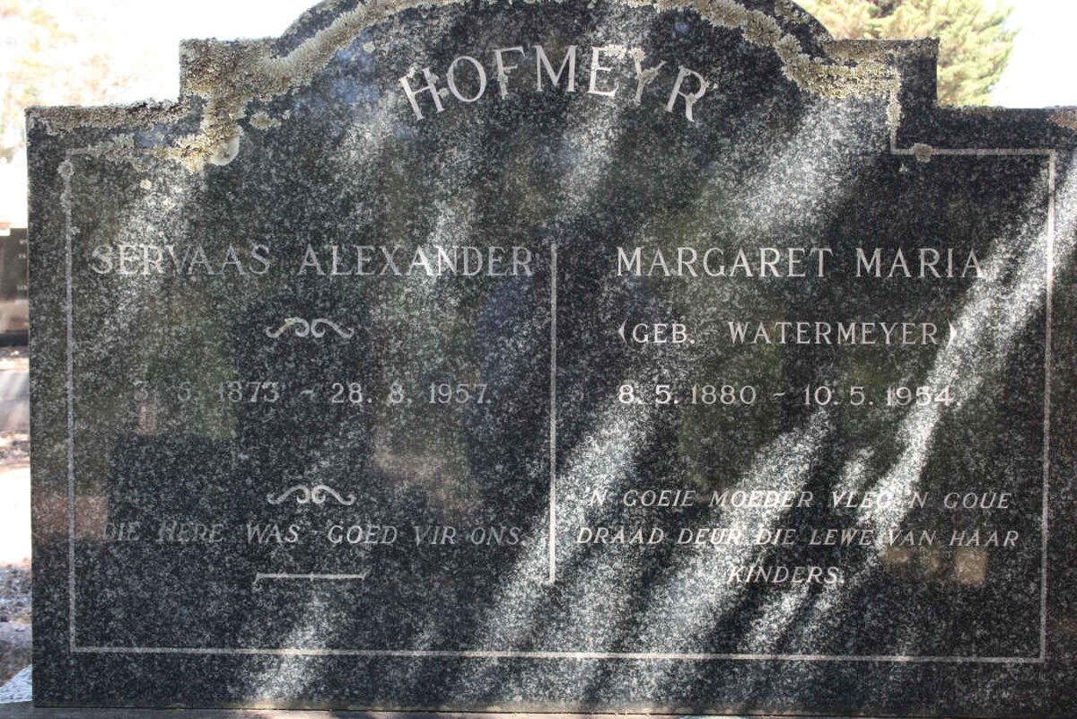 HOFMEYR Servaas Alexander 1873-1957 &amp; Margaret Maria WATERMEYER 1880-1954