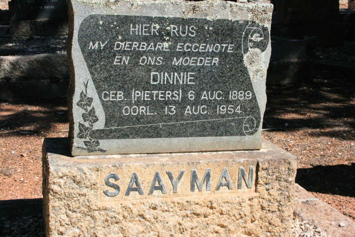 SAAYMAN Dinnie neé PIETERS 1889-1954