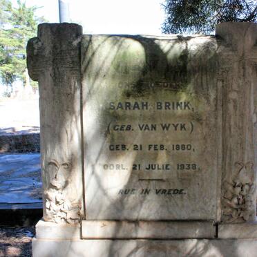 BRINK Sarah neé VAN WYK 1880-1938