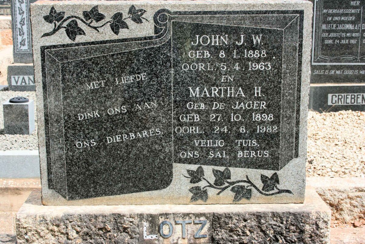 LOTZ John J.W. 1888-1963 &amp; Martha H. DE JAGER 1898-1982