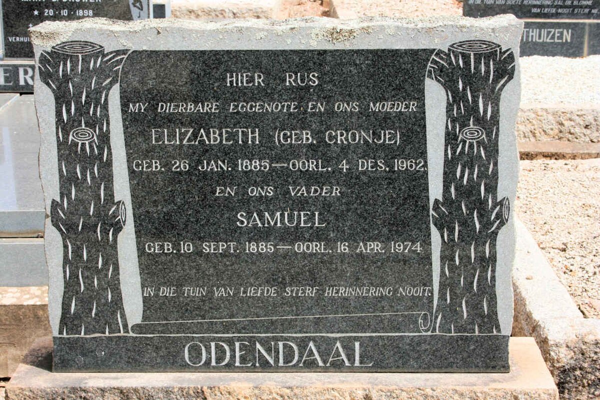 ODENDAAL Samuel 1885-1974 &amp; Elizabeth CRONJE 1885-1962