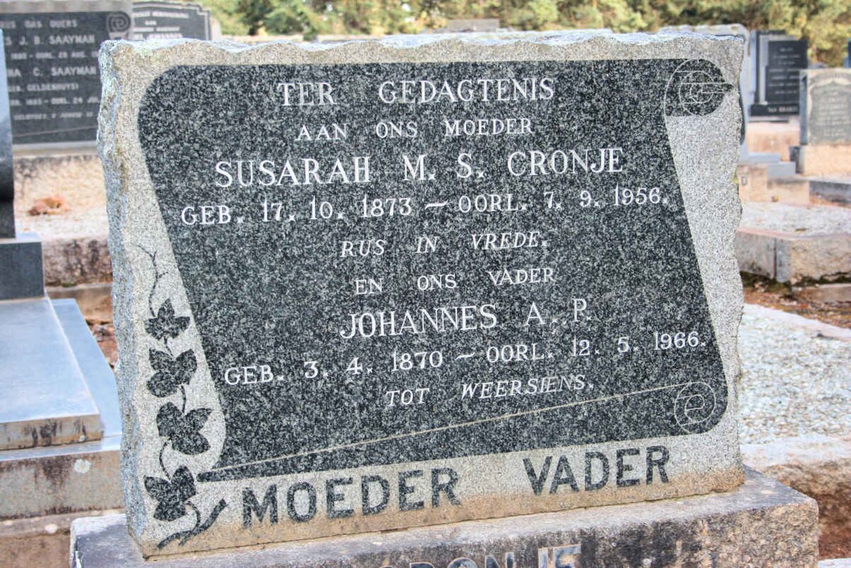 CRONJE Johannes A.P. 1870-1966 &amp; Susarah M.S. 1873-1956