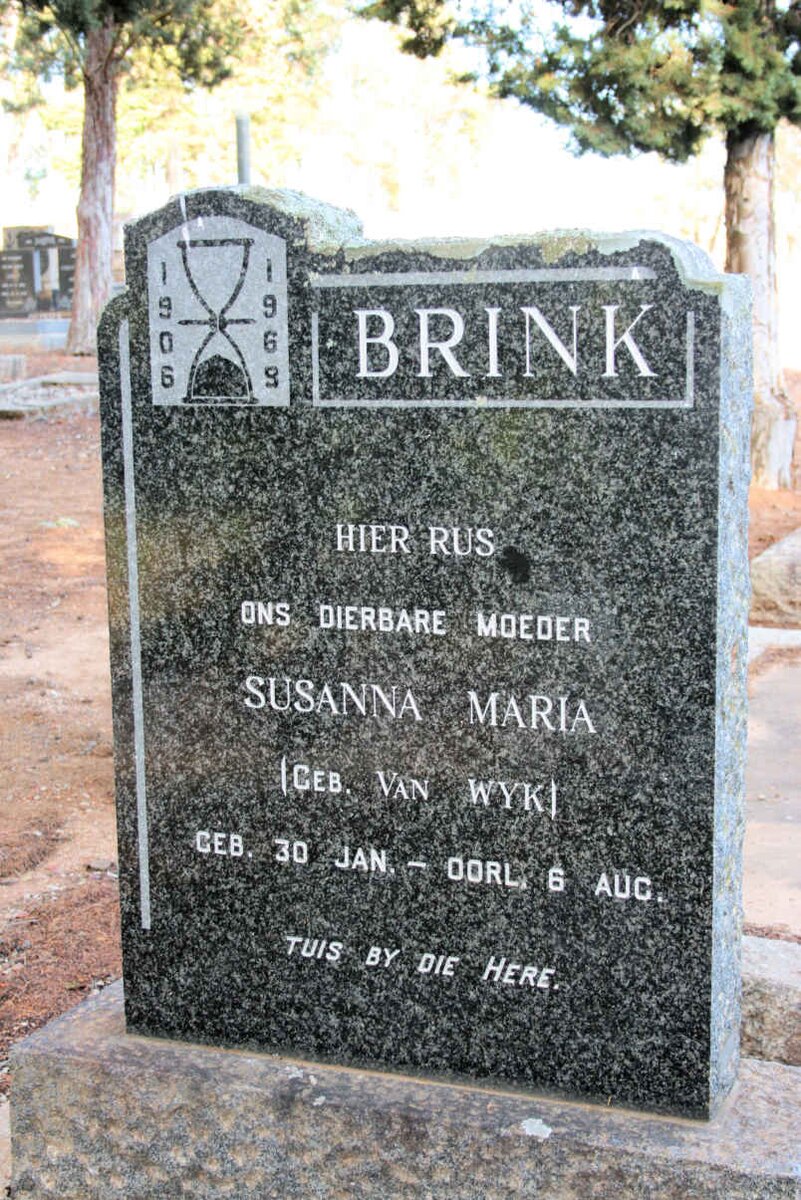 BRINK Susanna Maria neé VAN WYK 1906-1969