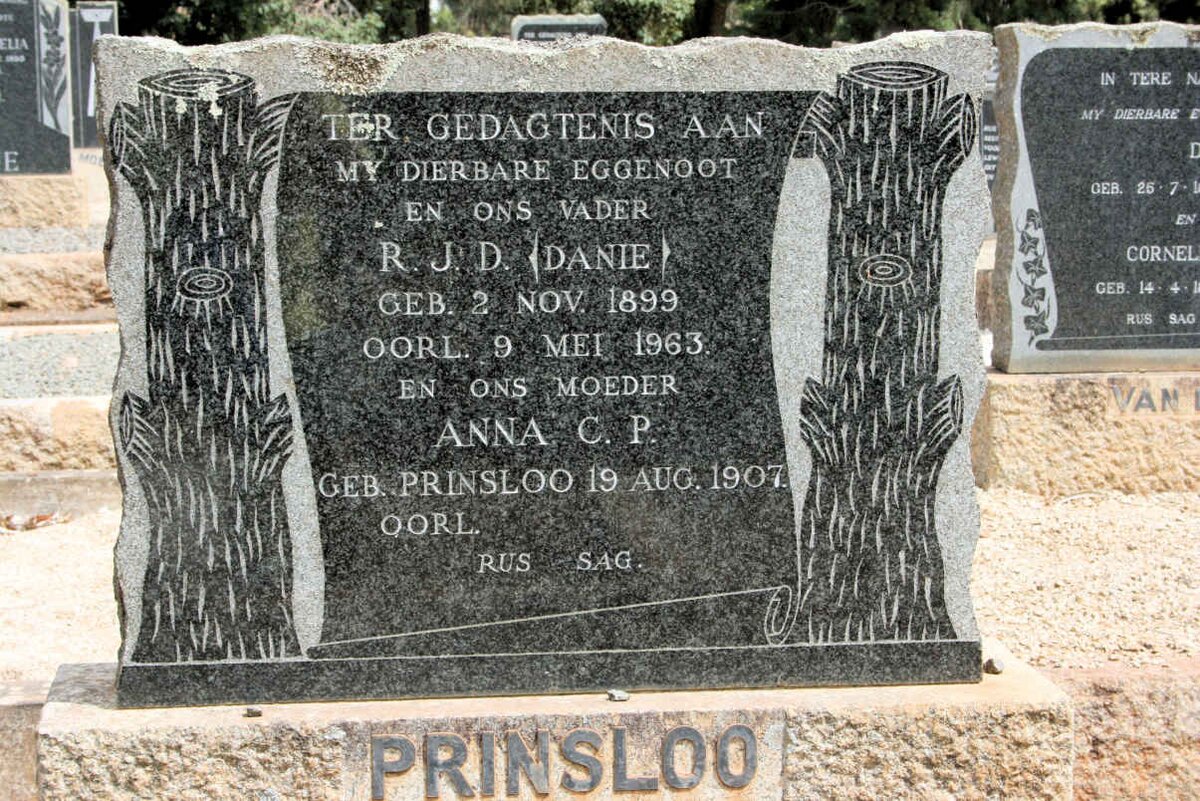 PRINSLOO R.J.D. 1899-1963 &amp; Anna C.P. PRINSLOO 1907-