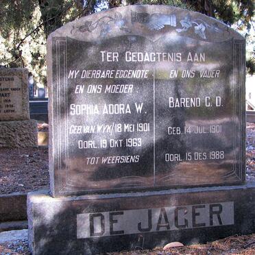 JAGER Barend C.D., de 1901-1988 &amp; Sophia Adora W. VAN WYK 1901-1963