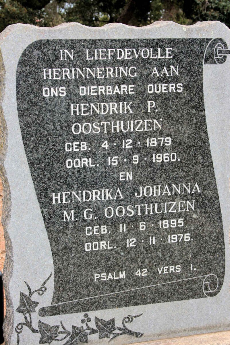 OOSTHUIZEN Hendrik P. 1879-1960 &amp; Hendrika Johanna M.G. 1895-1976