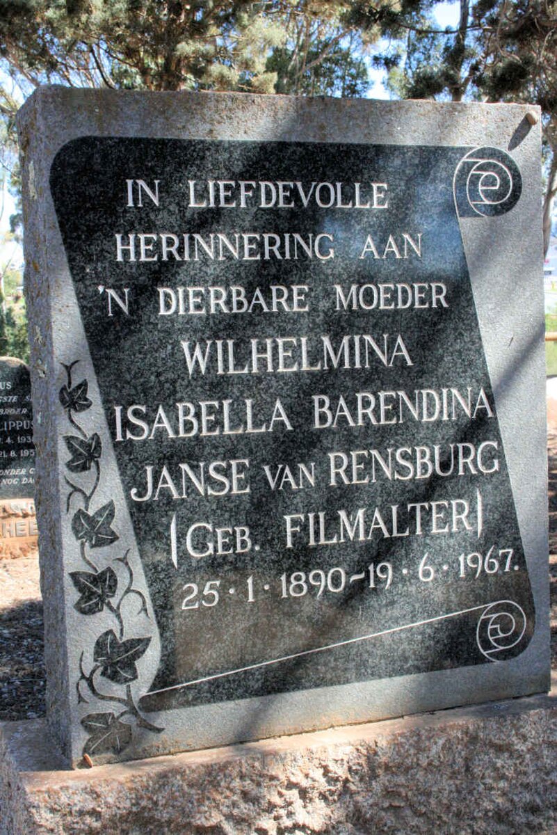 RENSBURG Wilhelmina Isabella Barendina, Janse van neé FILMALTER 1890-1967