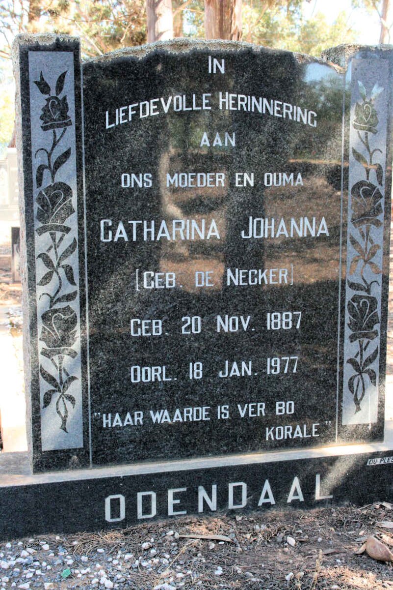 ODENDAAL Catharina Johanna neé DE NECKER 1887-1977