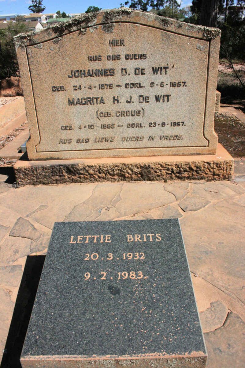 WIT Johannes D., de 1875-1957 &amp; Magrita H.J. CROUS 1885-1967 :: Lettie BRITS 1932-1983
