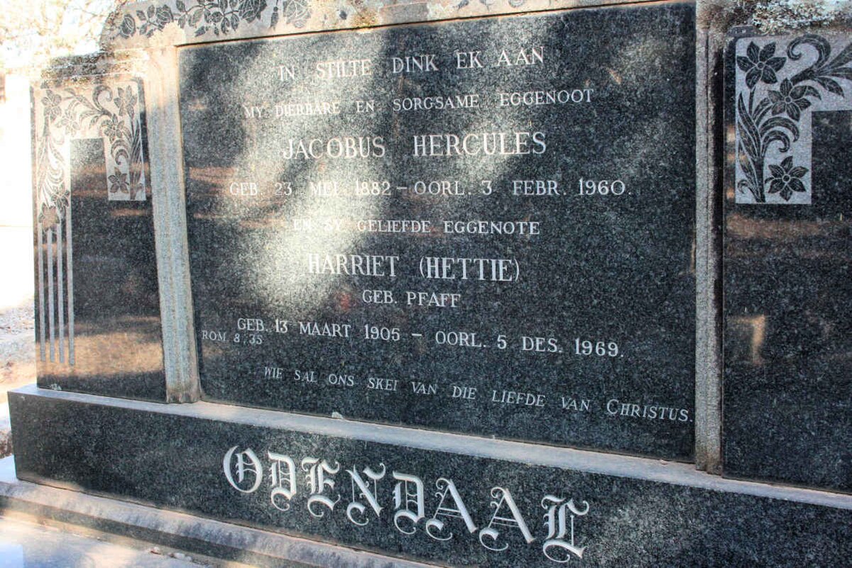 ODENDAAL Jacobus Hercules 1882-1960 &amp; Harriet PFAFF 1905-1969
