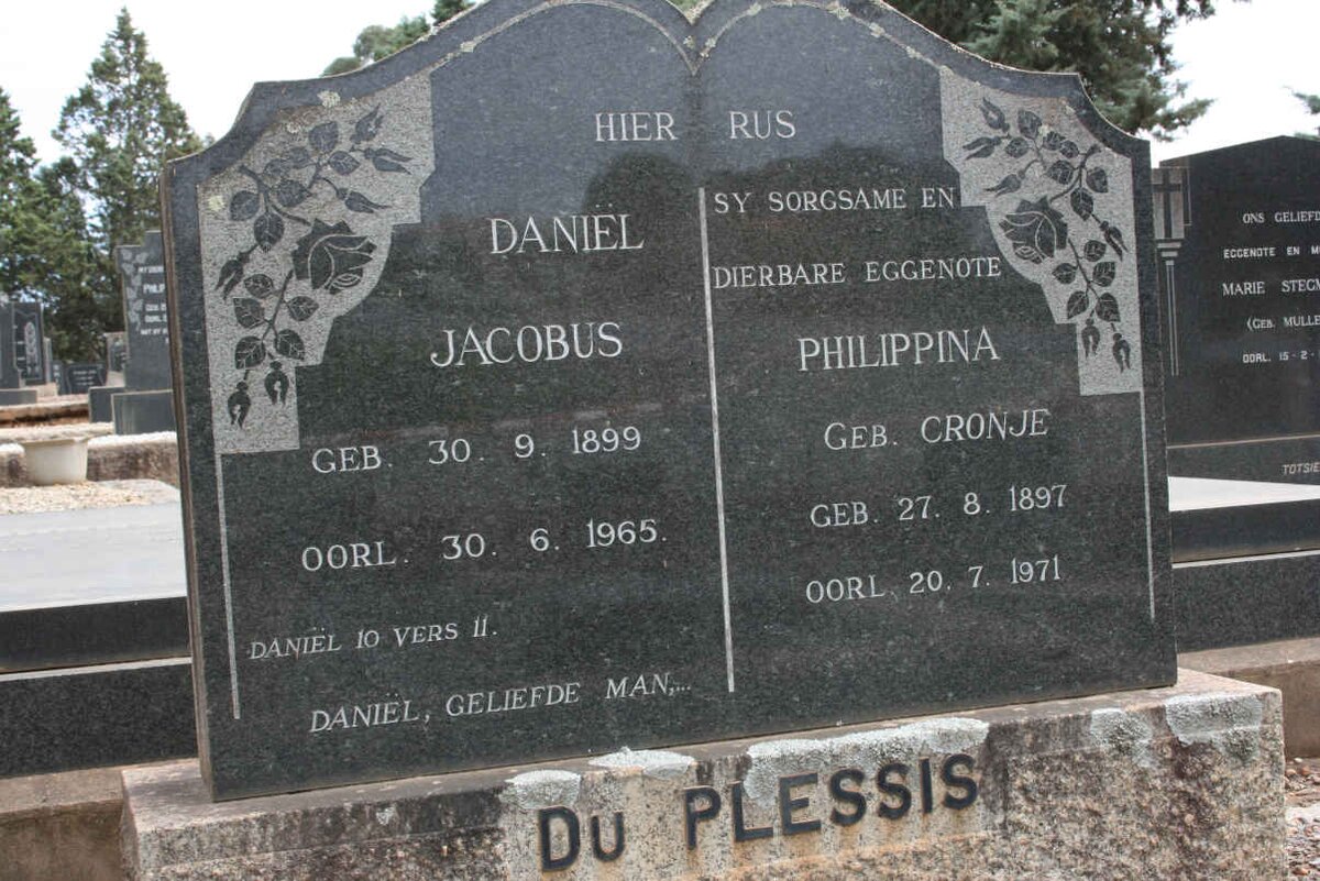 PLESSIS Daniel Jacobus, du 1899-1965 &amp; Philippina CRONJE 1897-1971