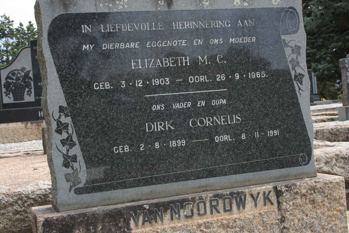 NOORDWYK Dirk Cornelis, van 1899-1991 &amp; Elizabeth M.C. 1903-1965
