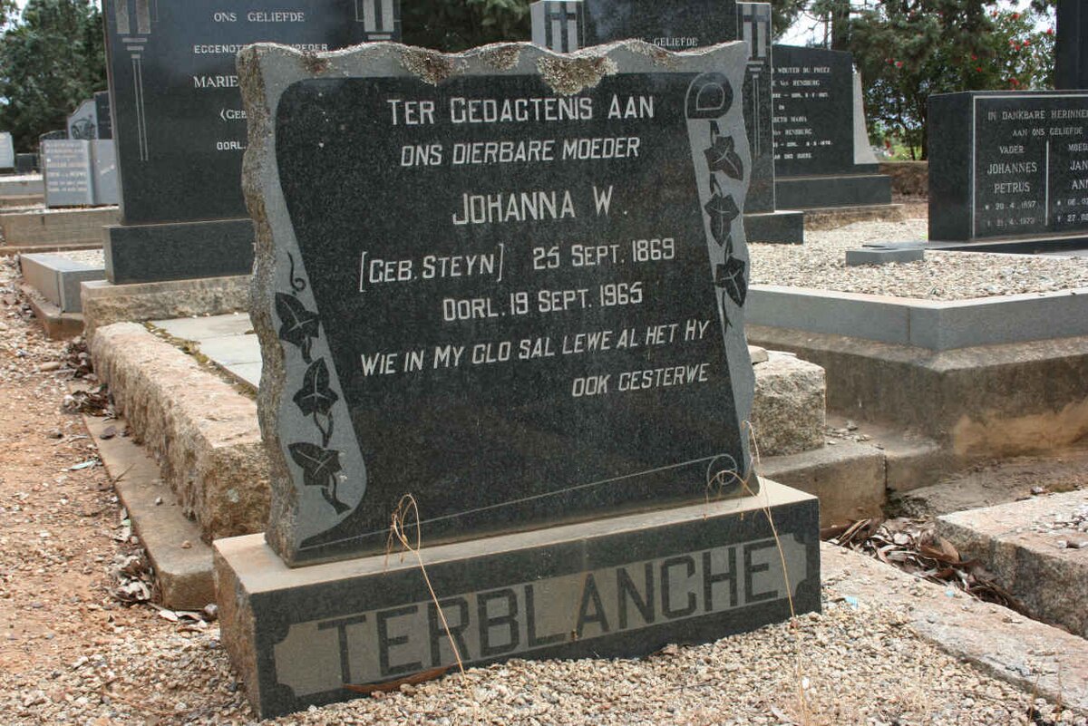 TERBLANCHE Johanna W. neé STEYN 1869-1965