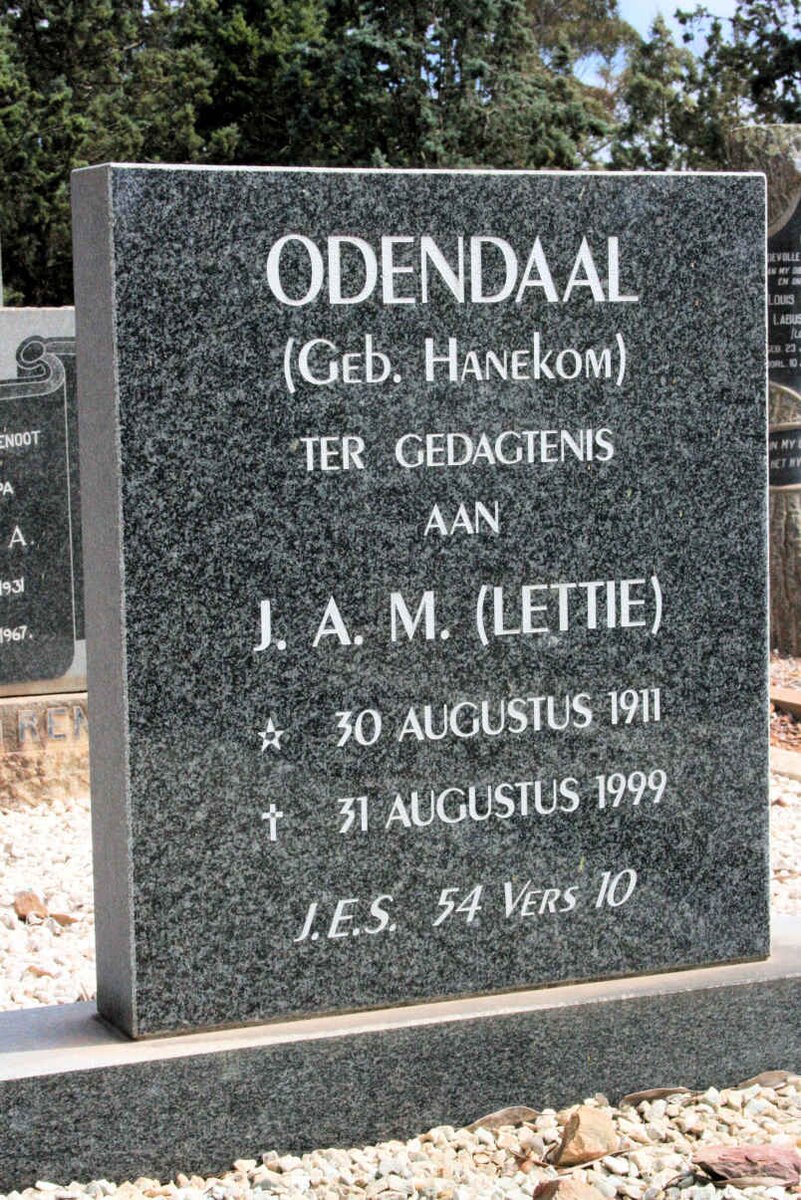 ODENDAAL J.A.M. neé HANEKOM 1911-1999