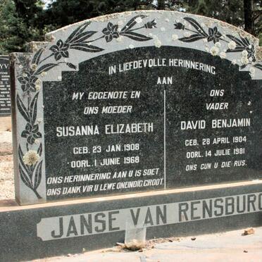 RENSBURG David Benjamin, Janse van 1904-1981 &amp; Susanna Elizabeth 1908-1968