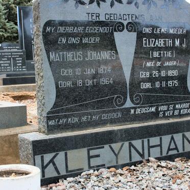 KLEYNHANS Mattheus Johannes 1874-1964 &amp; Elizabeth M.J. DE JAGER 1890-1975