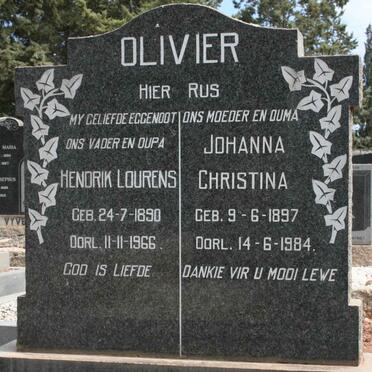OLIVIER Hendrik Lourens 1890-1966 &amp; Johanna Christina 1897-1984